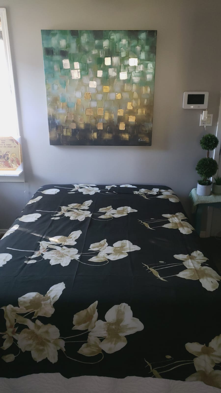 Black Bedsheet with White Flowers