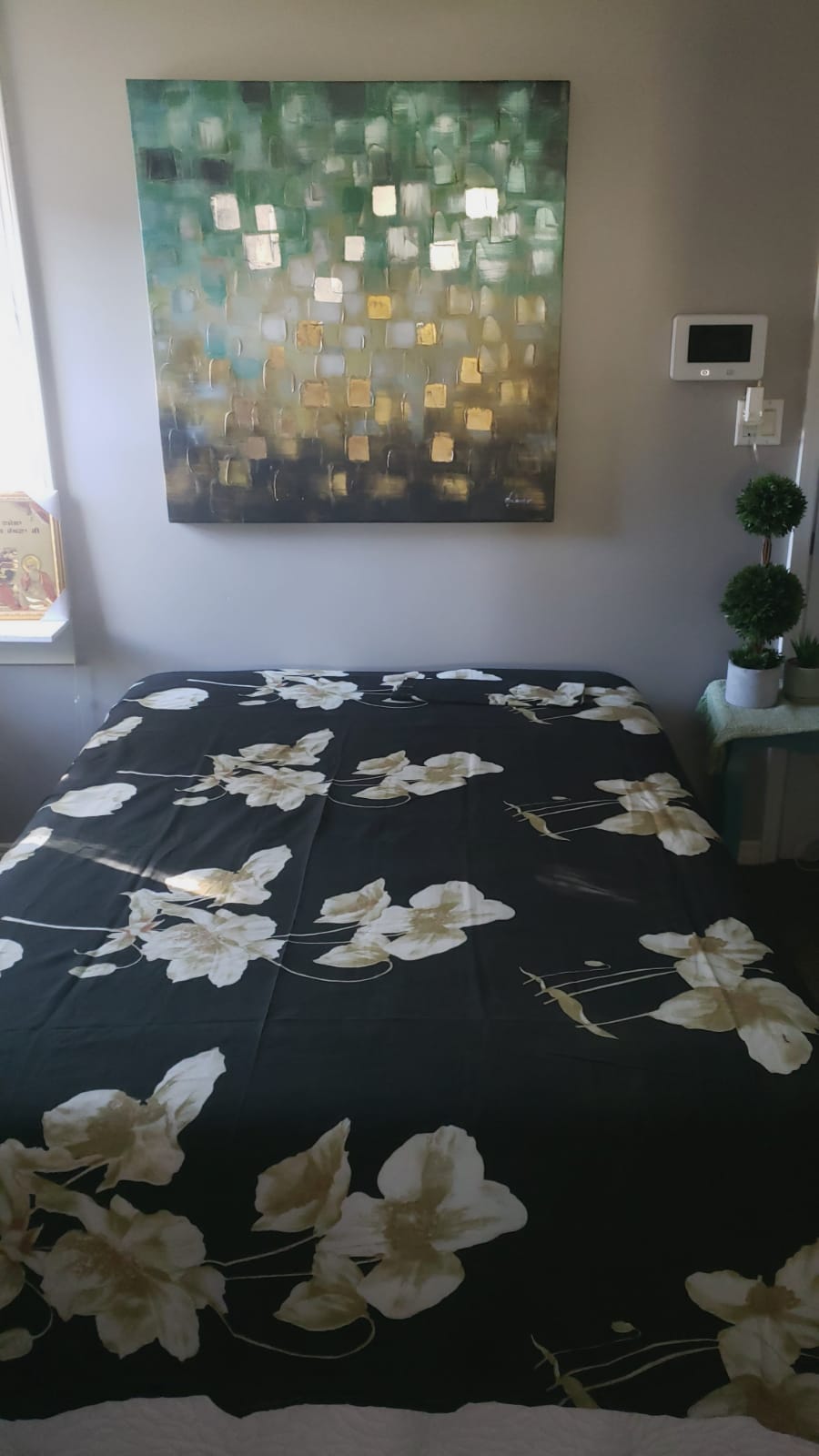 Black Bedsheet with White Flowers