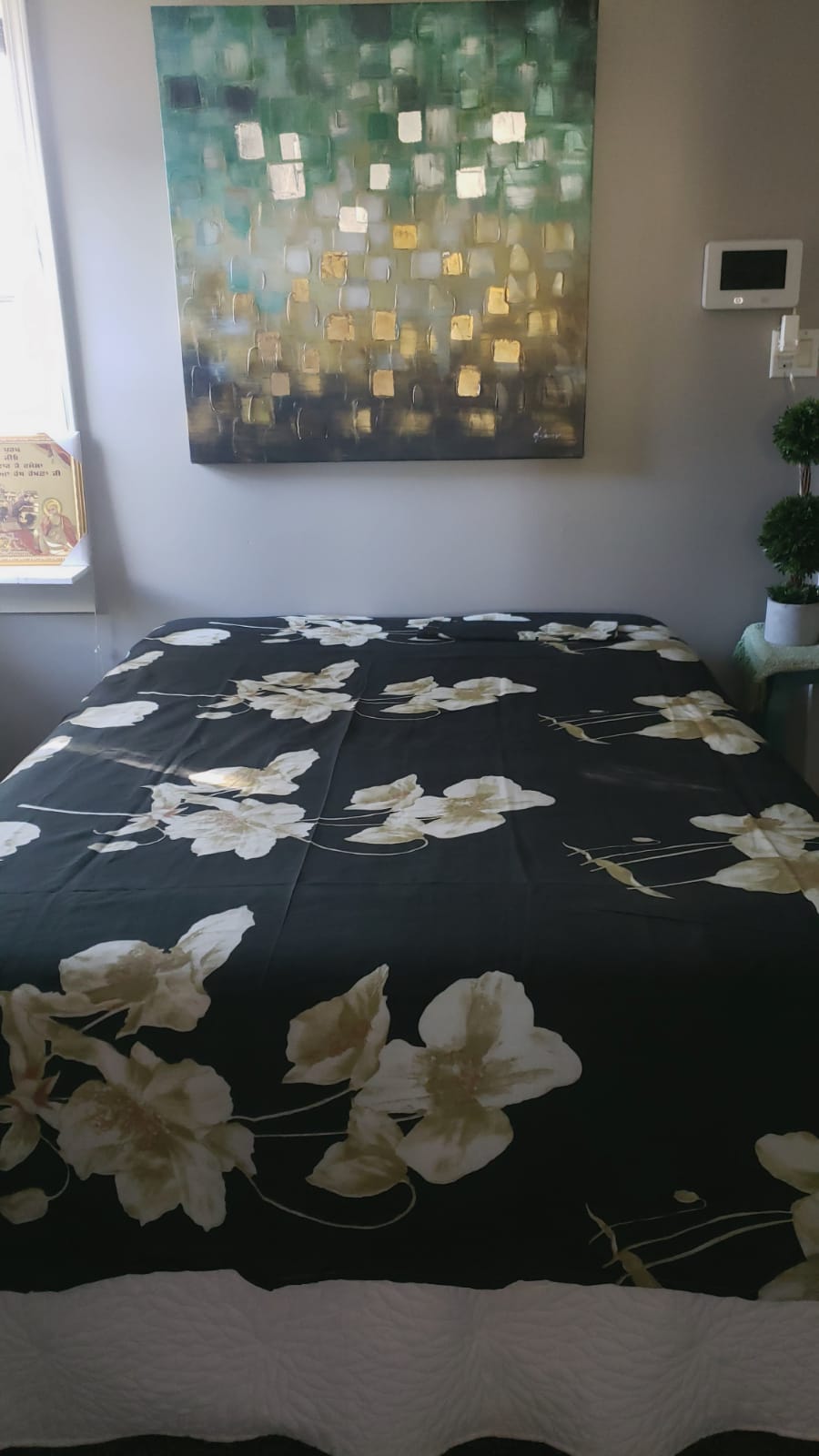 Black Bedsheet with White Flowers