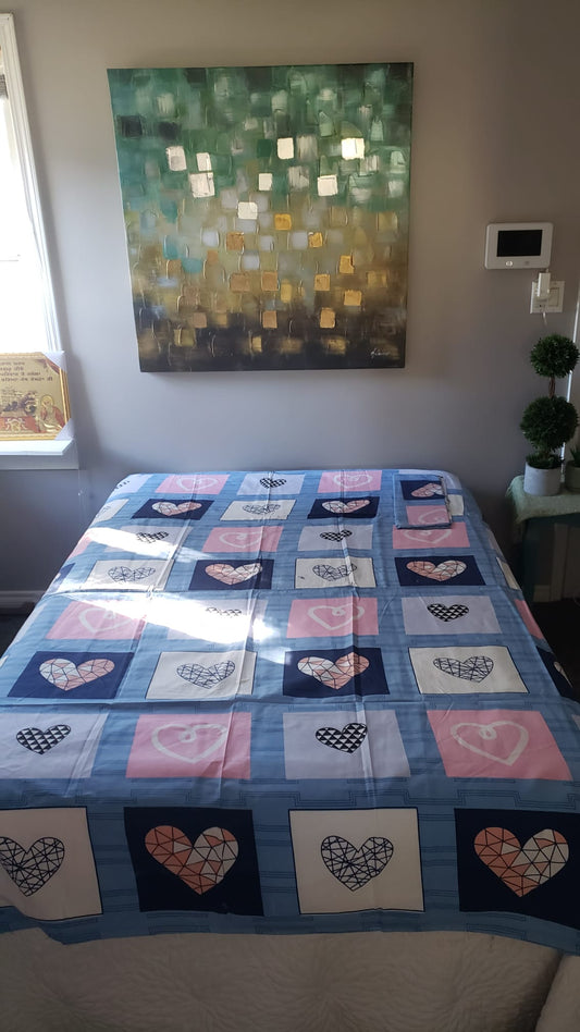 Sky Blue Blended Hearts Colour Bedsheet